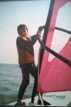 Early days at the Gunfleet Sailing Club. This is Gregg sailing. We shared this board.